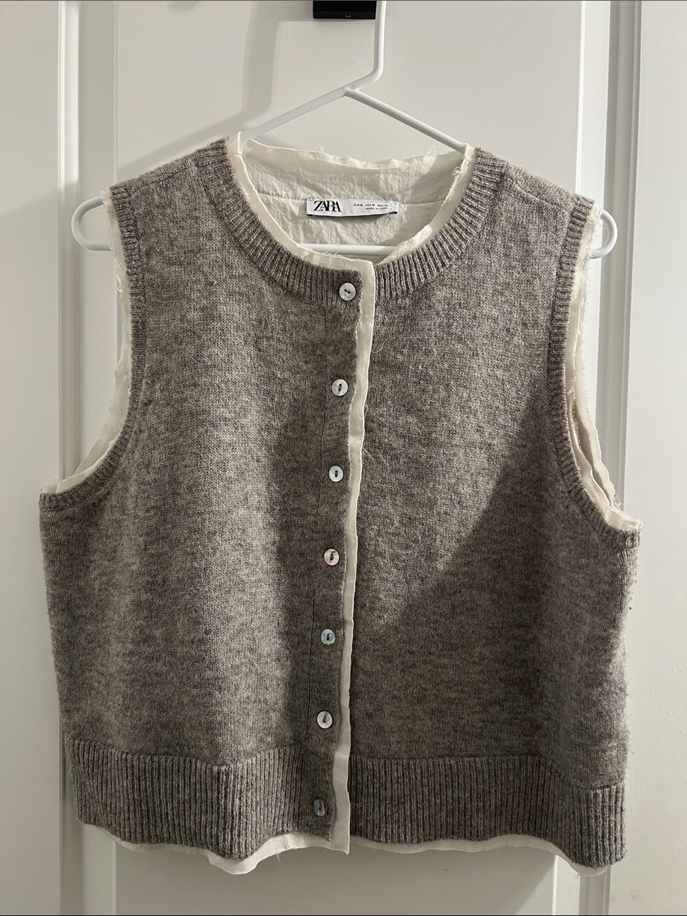 Zara Heather Grey Knit Button-Front Sleeveless Vest